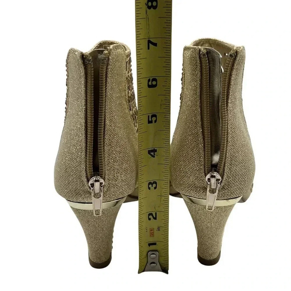Pierre Dumas Womens 9M Gold Peep Toe Anklet Booties Rhinestones Zipper Closure - Picture 8 of 16